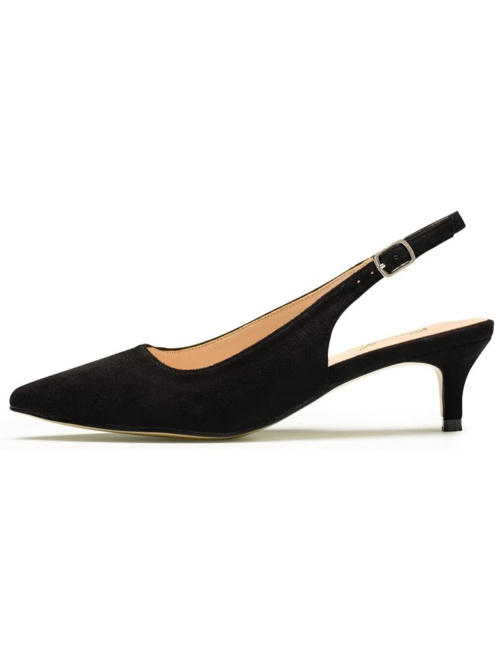 Women's Black Suede Slingback Pump Pointed Closed Toe Low Kitten Heel Shoes